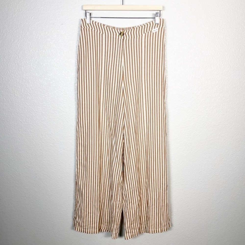 TALA Womens Size Medium Athens Linen Blend Tailored Wide Leg Trouser Pants Taupe